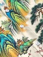 Oceanlyte Men's Long Sleeve Shirt - Asian Landscape With Mountains And Waterfalls Print with Chest Pocket