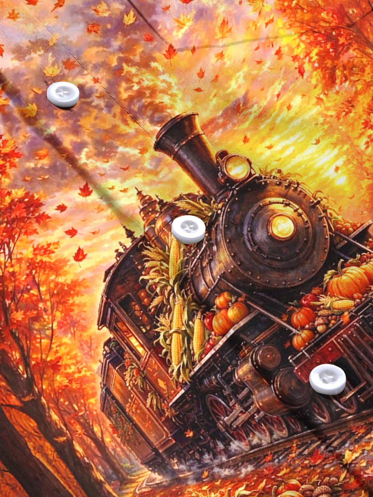 Oceanlyte Men's Long Sleeve Shirt - Thanksgiving Autumn Train With Pumpkins And Corn Print with Chest Pocket