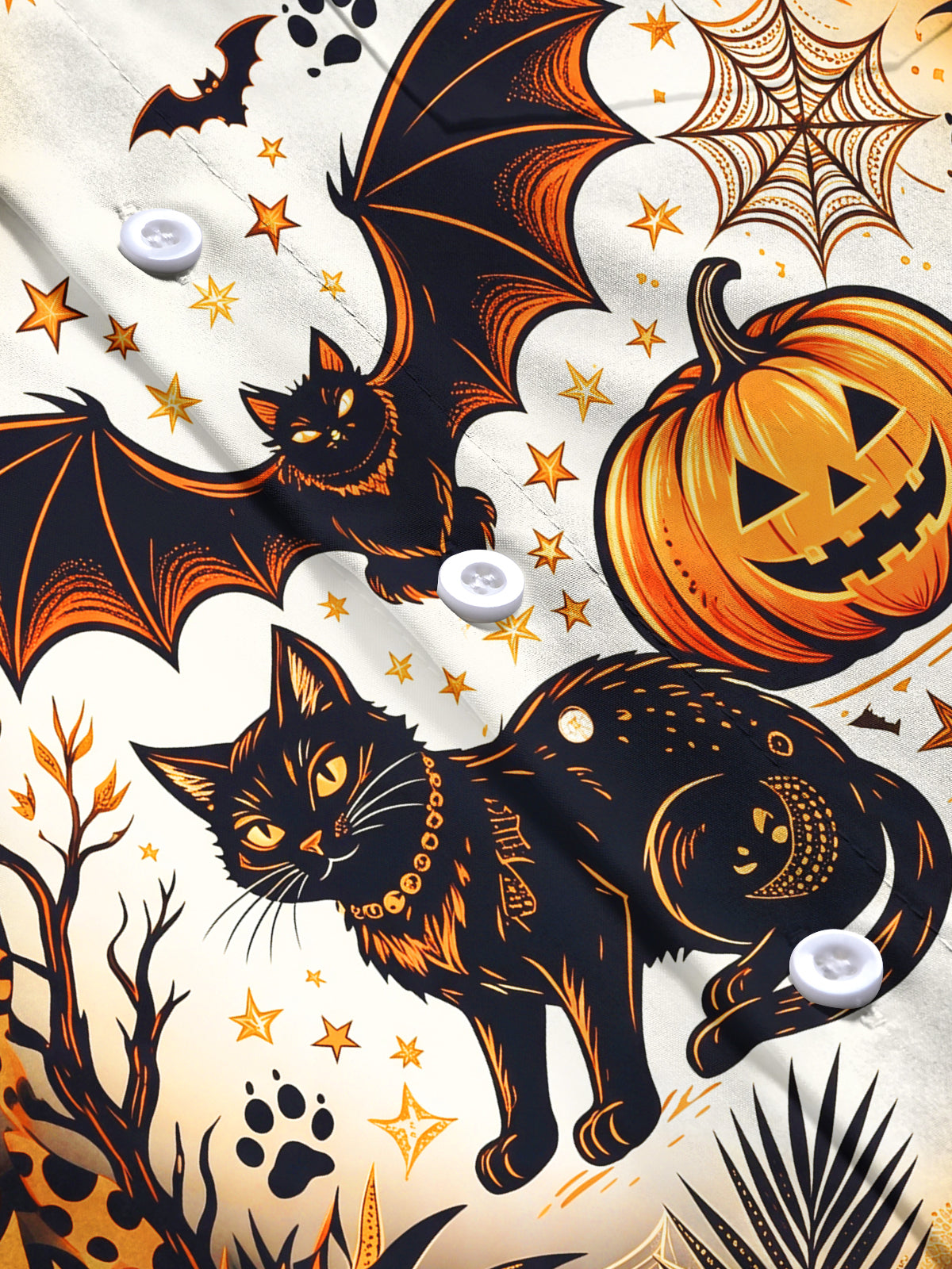 Oceanlyte Men's Halloween Black Cats And Pumpkins Print Long Sleeve Shirt with Chest Pocket
