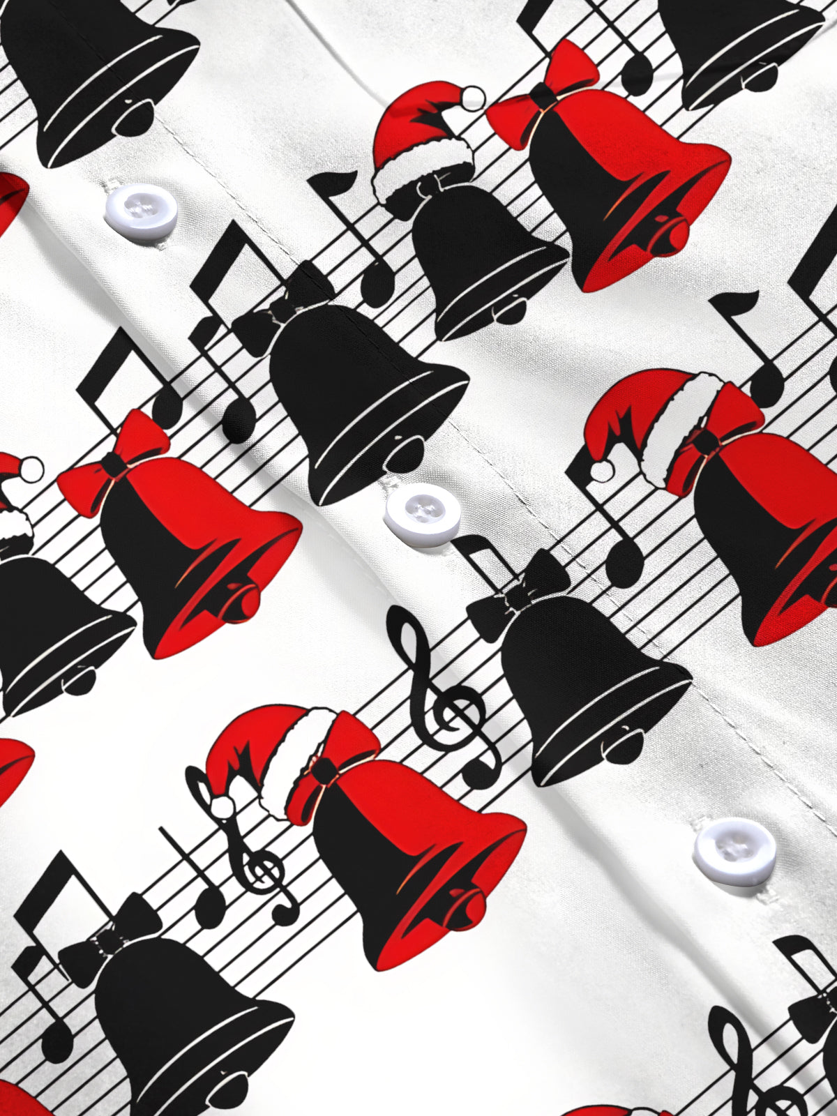Oceanlyte Men's Long Sleeve Shirt - Christmas Bells And Musical Notes With Santa Hats Print with Chest Pocket