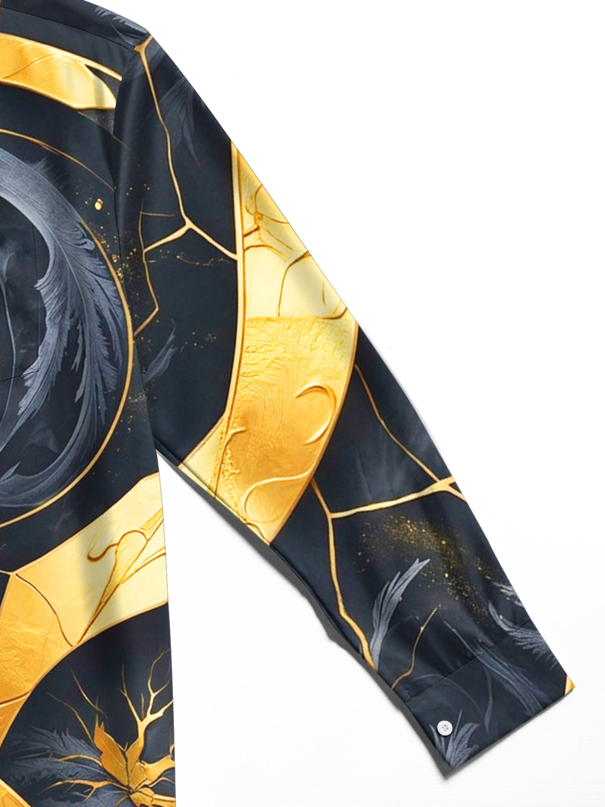 Oceanlyte Men's Long Sleeve Shirt - Abstract Gold And Black Spiral Art With Nerve-like Patterns Print with Chest Pocket