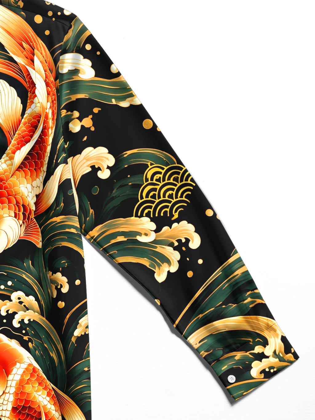 Oceanlyte Men's Hawaiian Koi Fish And Waves Print Long Sleeve Shirt with Chest Pocket