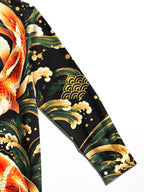 Oceanlyte Men's Hawaiian Koi Fish And Waves Print Long Sleeve Shirt with Chest Pocket