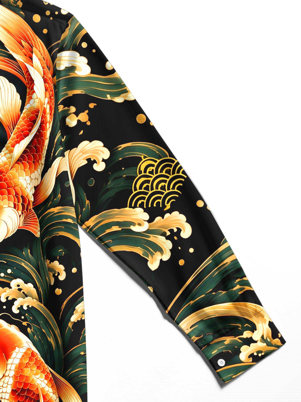 Oceanlyte Men's Hawaiian Koi Fish And Waves Print Long Sleeve Shirt with Chest Pocket