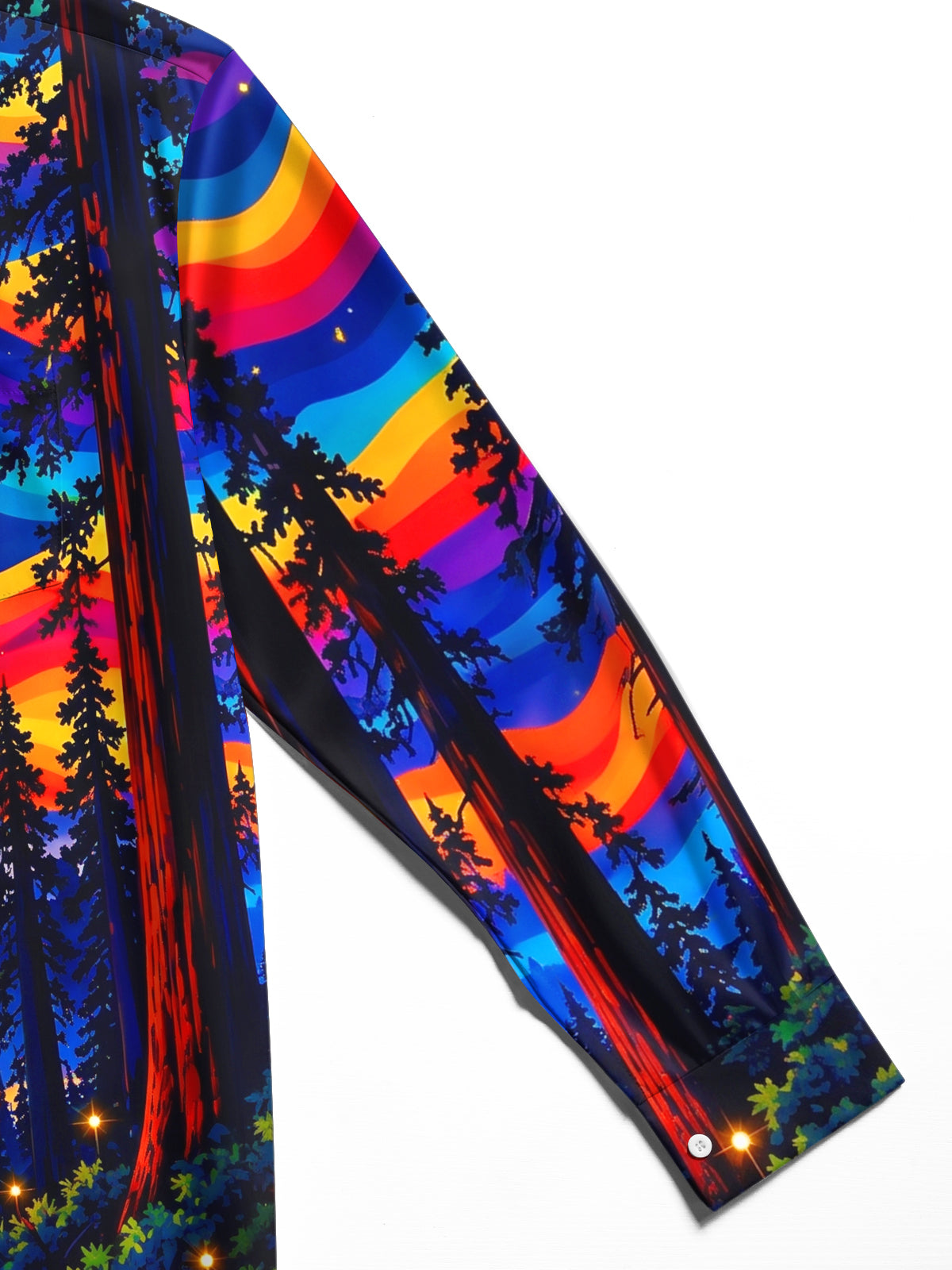 Oceanlyte Men's Long Sleeve Stand Collar Shirt - Psychedelic Forest Landscape With Full Moon Print