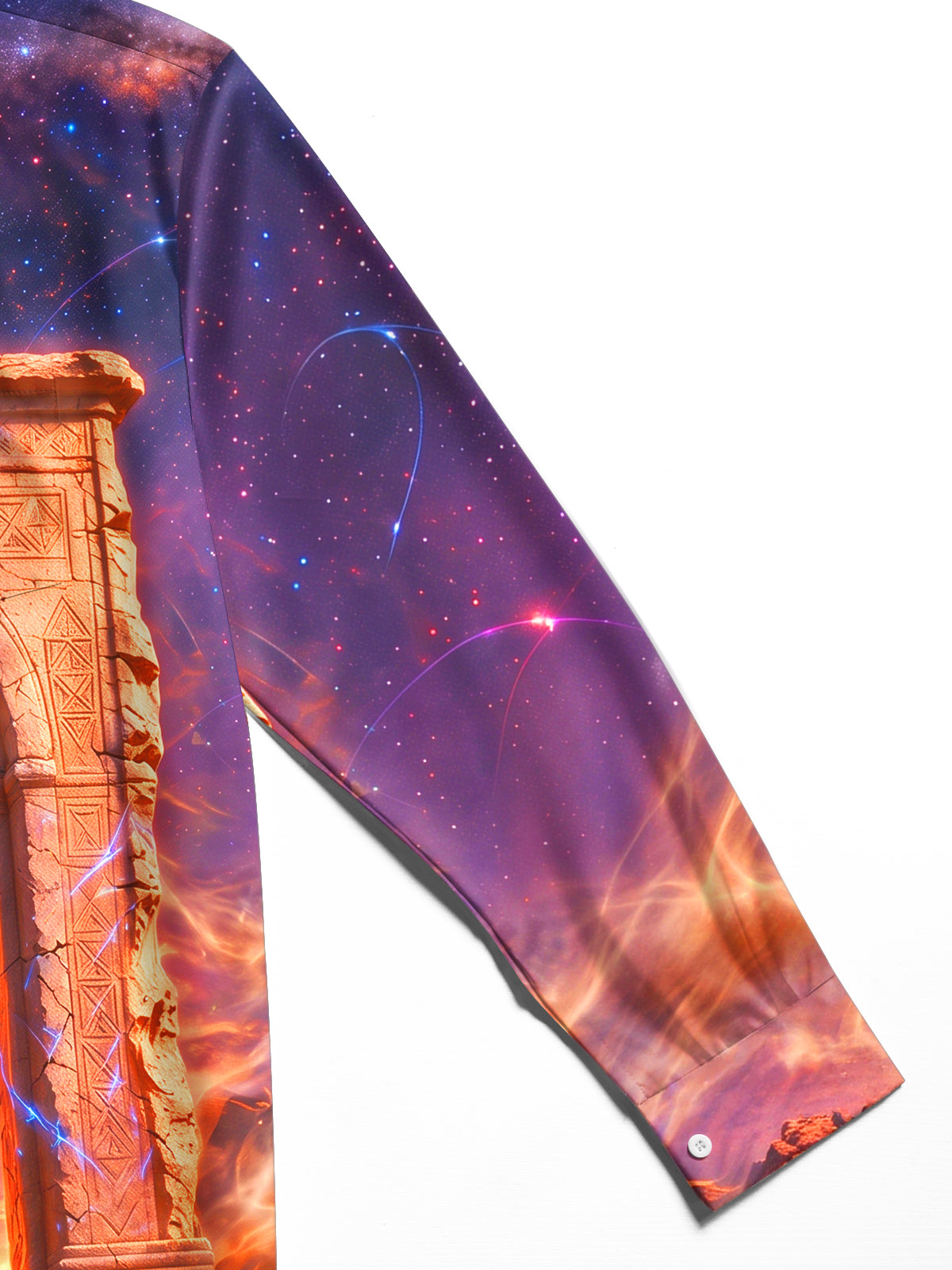 Oceanlyte Men's Long Sleeve Shirt - Desert Arch And Glowing Cross With Galaxy Sky Print with Chest Pocket