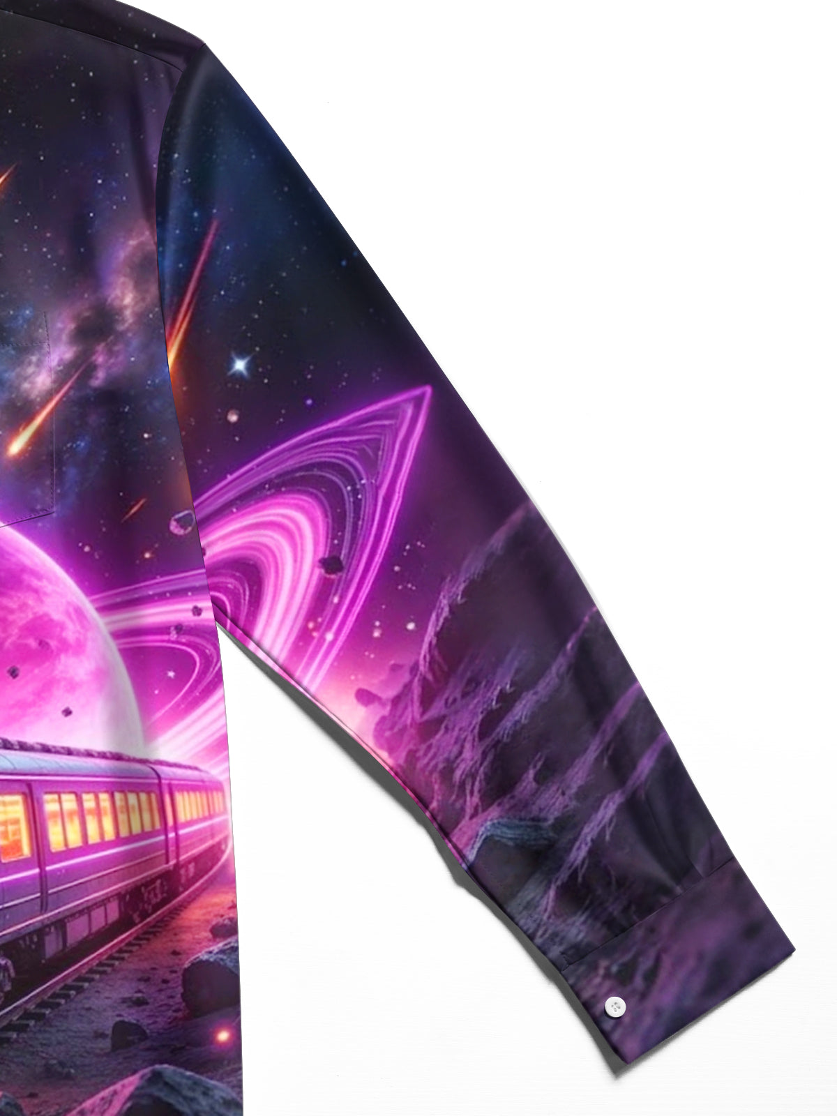 Oceanlyte Men's Graphic Space Planet And Train Print Long Sleeve Shirt with Chest Pocket