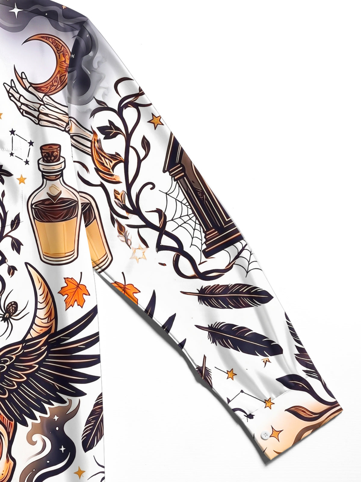 Oceanlyte Men's Graphic Halloween Skull And Raven Print Long Sleeve Shirt with Chest Pocket