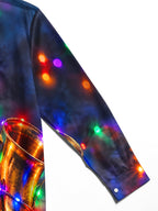Oceanlyte Men's Saxophone And Christmas Light String Print Long Sleeve Shirt with Chest Pocket
