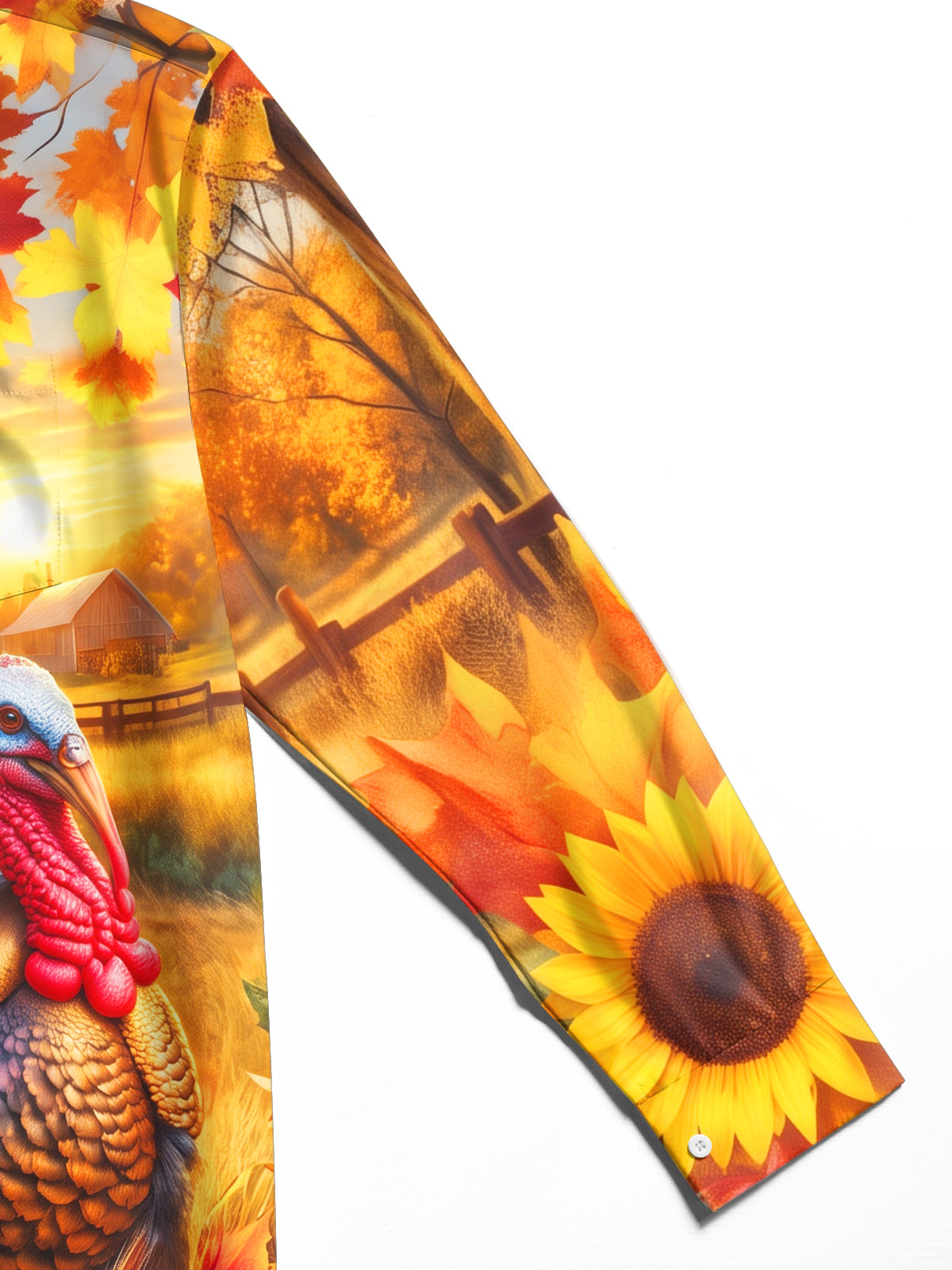 Oceanlyte Men's Long Sleeve Shirt - Thanksgiving Turkey And Harvest Cornucopia Print with Chest Pocket