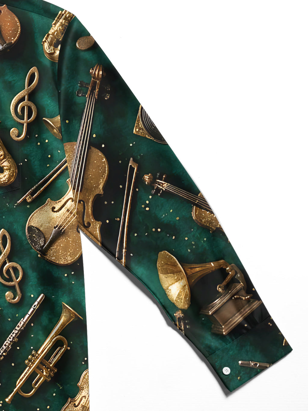 Oceanlyte Men's Vintage Musical Instruments And Notes Print Long Sleeve Shirt with Chest Pocket