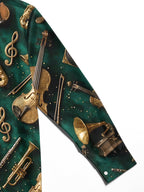 Oceanlyte Men's Vintage Musical Instruments And Notes Print Long Sleeve Shirt with Chest Pocket
