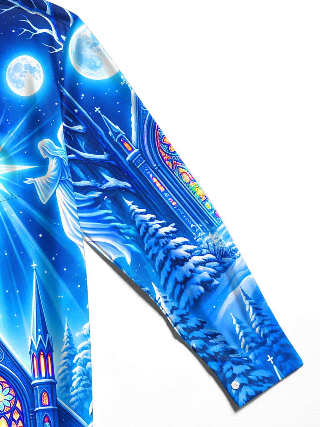 Oceanlyte Men's Long Sleeve Shirt - Christmas Gothic Church With Angels And Starburst Print with Chest Pocket