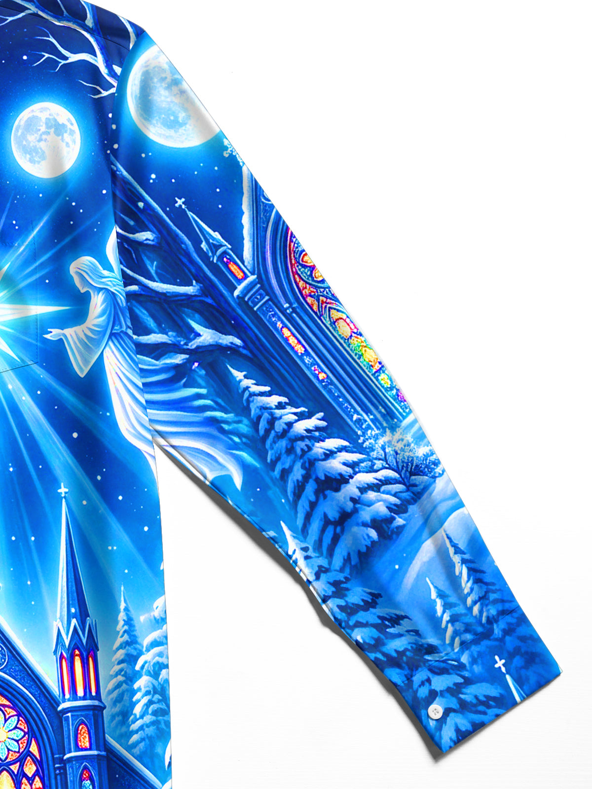 Oceanlyte Men's Long Sleeve Shirt - Christmas Gothic Church With Angels And Starburst Print with Chest Pocket