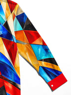Oceanlyte Men's Colorful Geometric Abstract Shapes Print Long Sleeve Shirt with Chest Pocket
