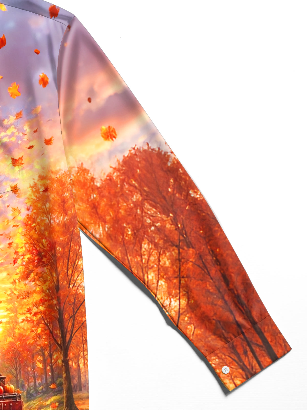 Oceanlyte Men's Long Sleeve Shirt - Thanksgiving Autumn Train With Pumpkins And Corn Print with Chest Pocket