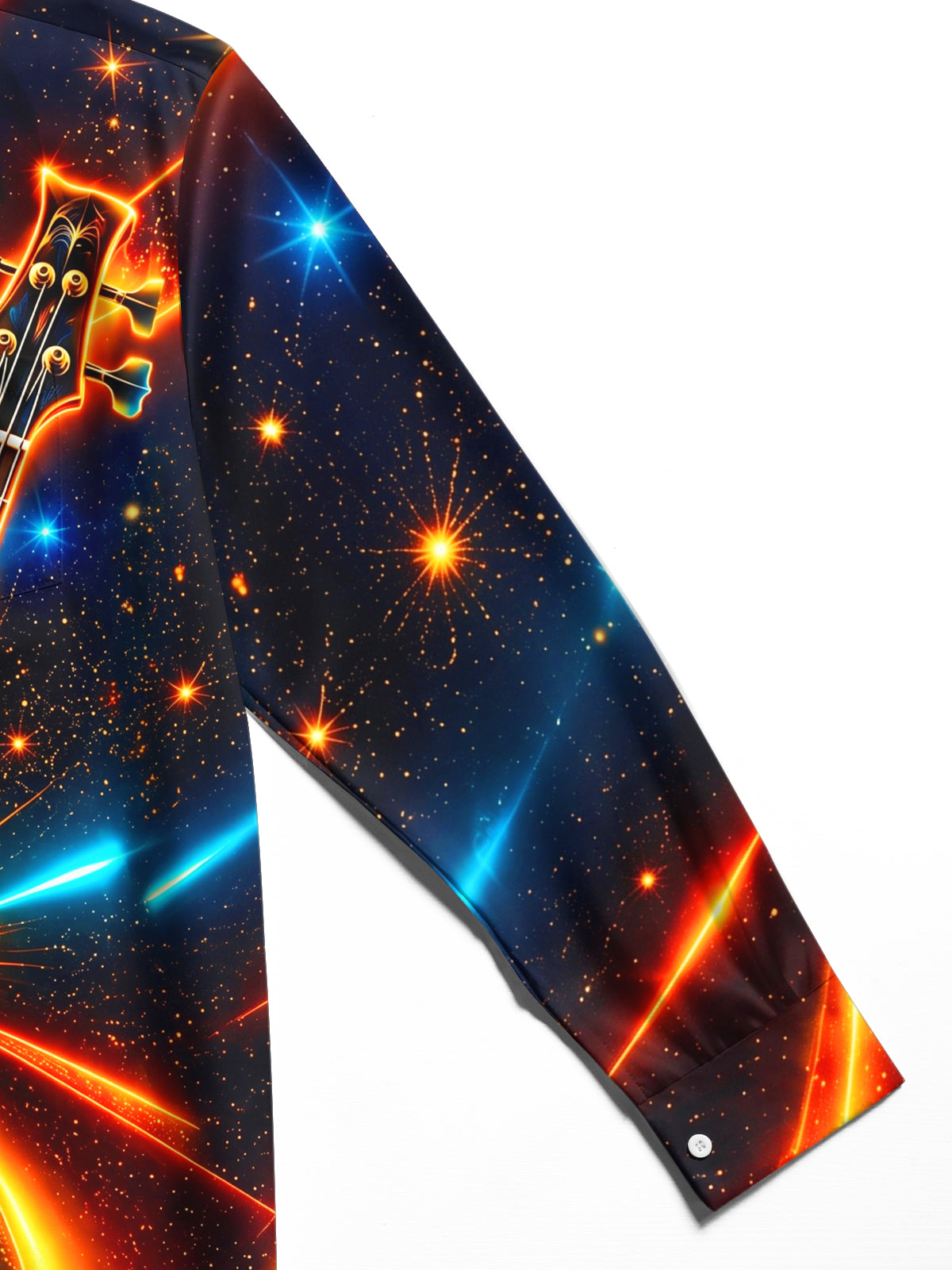 Oceanlyte Men's Neon Bass Guitar With Cosmic Background Print Long Sleeve Shirt with Chest Pocket