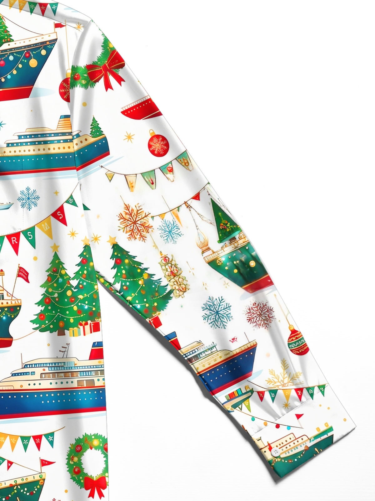Oceanlyte Men's Long Sleeve Shirt - Christmas Cruise Ships And Holiday Ornaments Print with Chest Pocket
