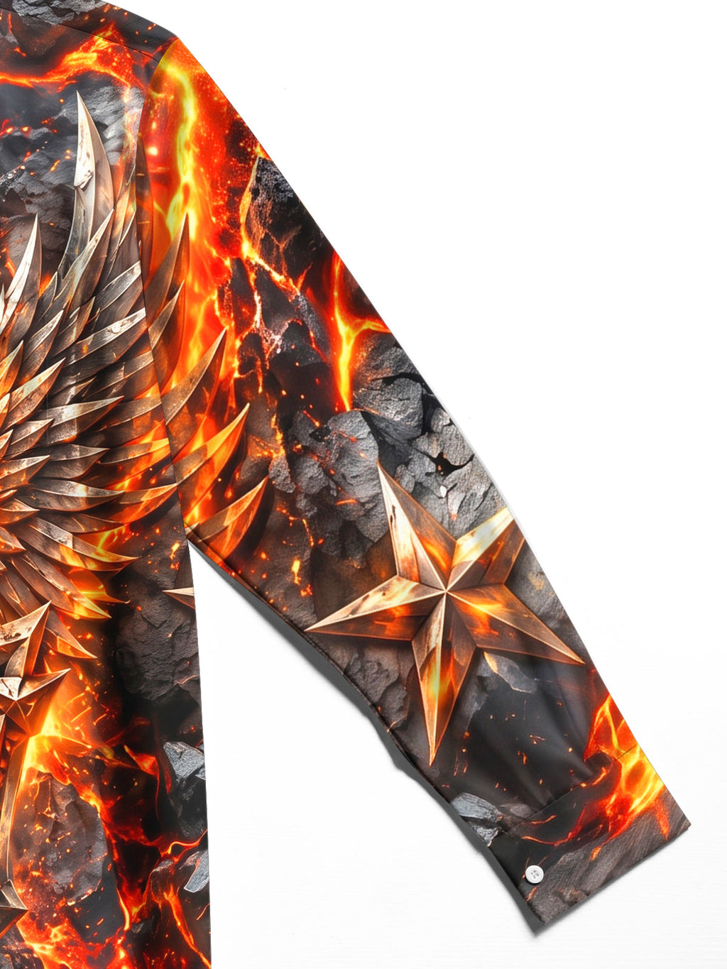 Oceanlyte Men's Long Sleeve Shirt - The "Forged in Fire" Lava And Winged Helmet With Star Shield Print with Chest Pocket