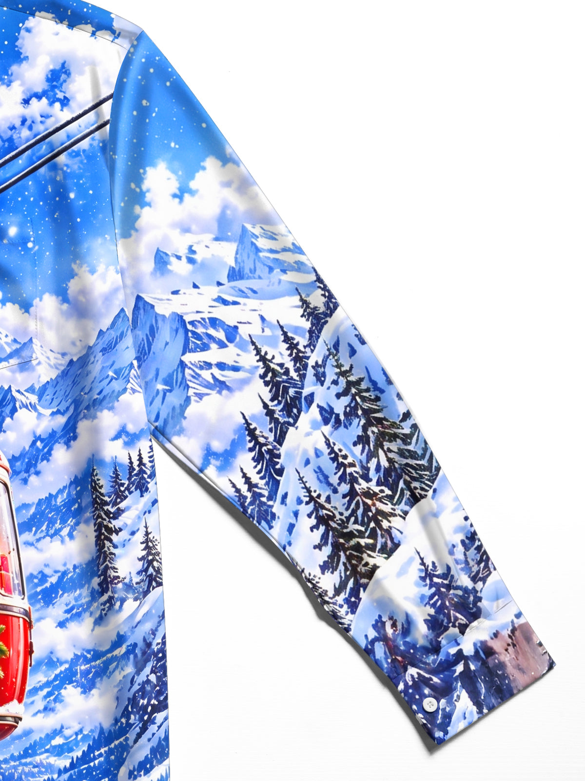 Oceanlyte Men's Long Sleeve Shirt - Mountain Cable Car With Christmas Gifts And Wreath Print with Chest Pocket