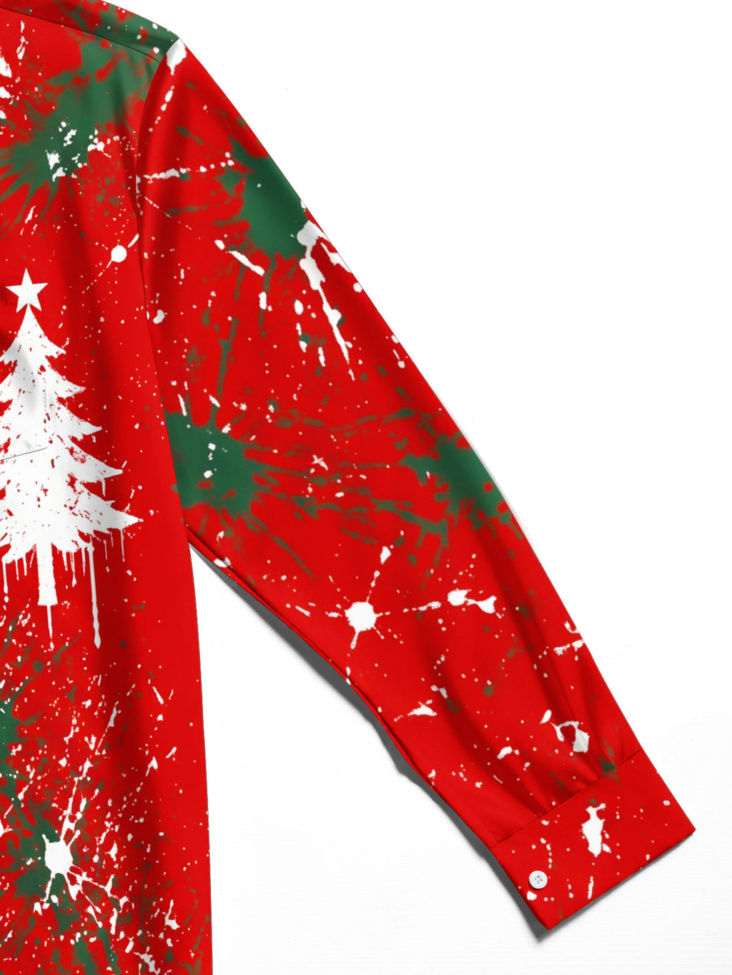 Oceanlyte Men's Long Sleeve Shirt - Christmas Tree And Snowflake With Paint Splatter Print with Chest Pocket