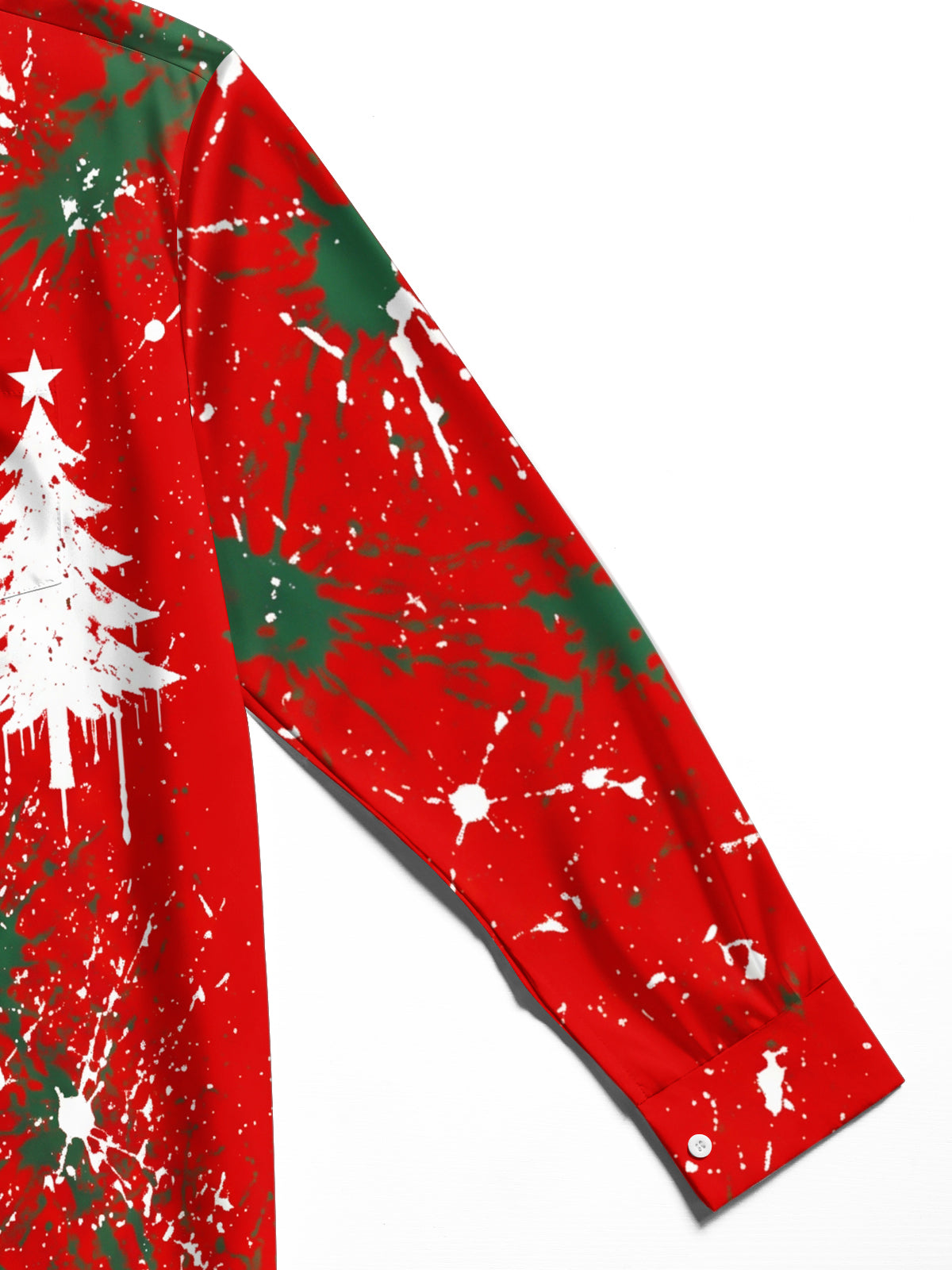 Oceanlyte Men's Long Sleeve Shirt - Christmas Tree And Snowflake With Paint Splatter Print with Chest Pocket