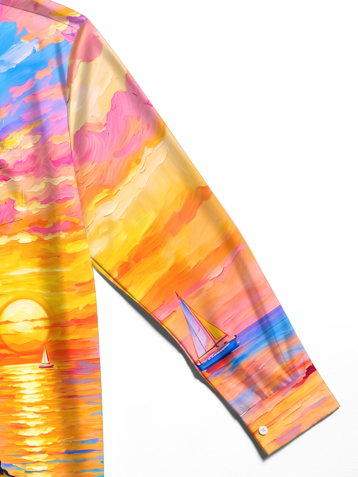 Oceanlyte Men's Coastal Lighthouse Sunset Seascape Print Long Sleeve Shirt with Chest Pocket