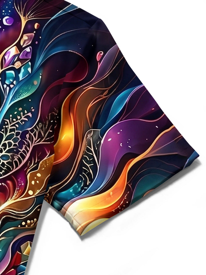 Oceanlyte Men's Colorful Swirling Fluid Art Print Short Sleeve Shirt with Chest Pocket