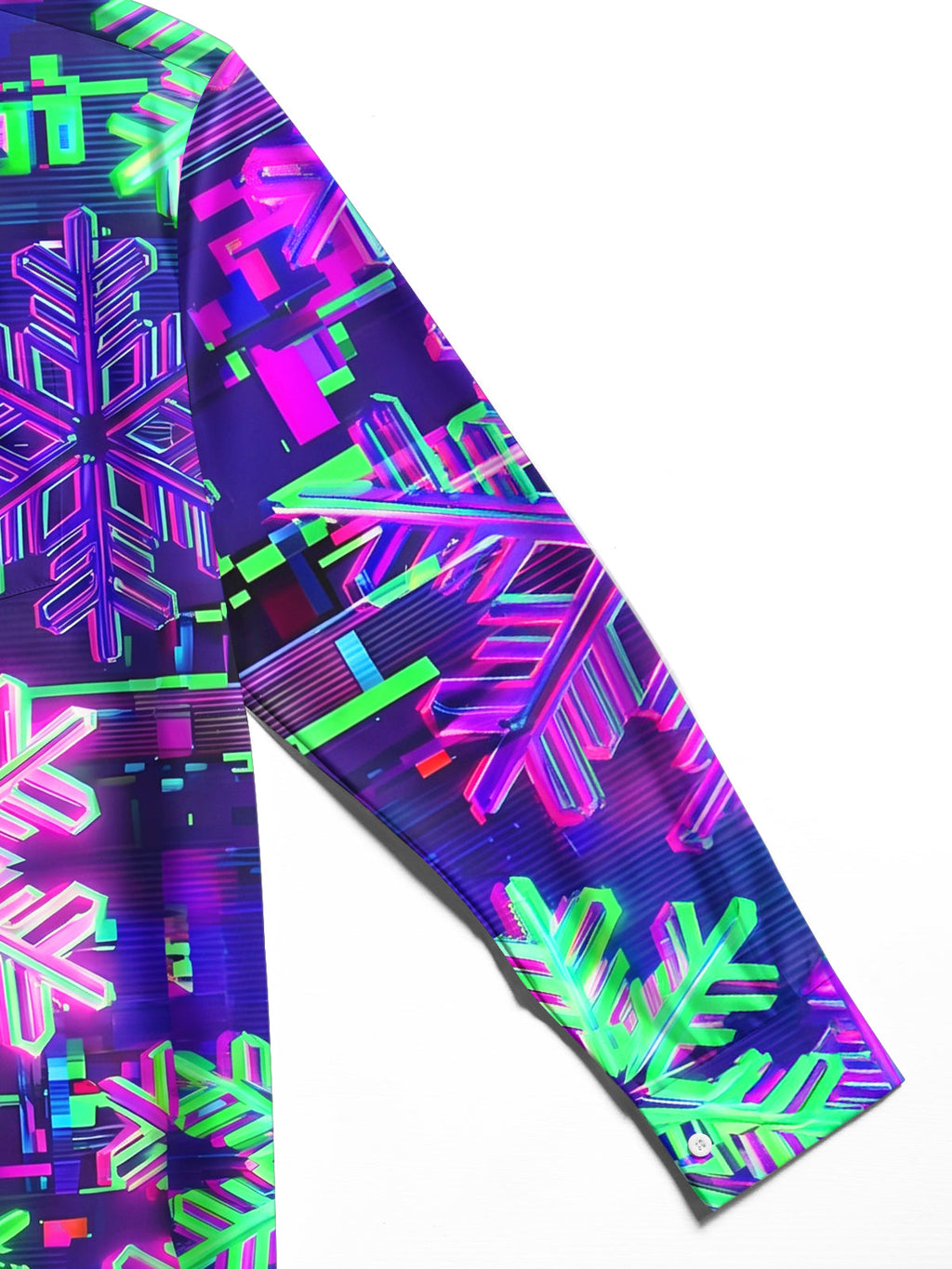 Oceanlyte Men's Long Sleeve Shirt - Neon Snowflakes With Glitch Art Background Print with Chest Pocket