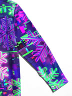 Oceanlyte Men's Long Sleeve Shirt - Neon Snowflakes With Glitch Art Background Print with Chest Pocket