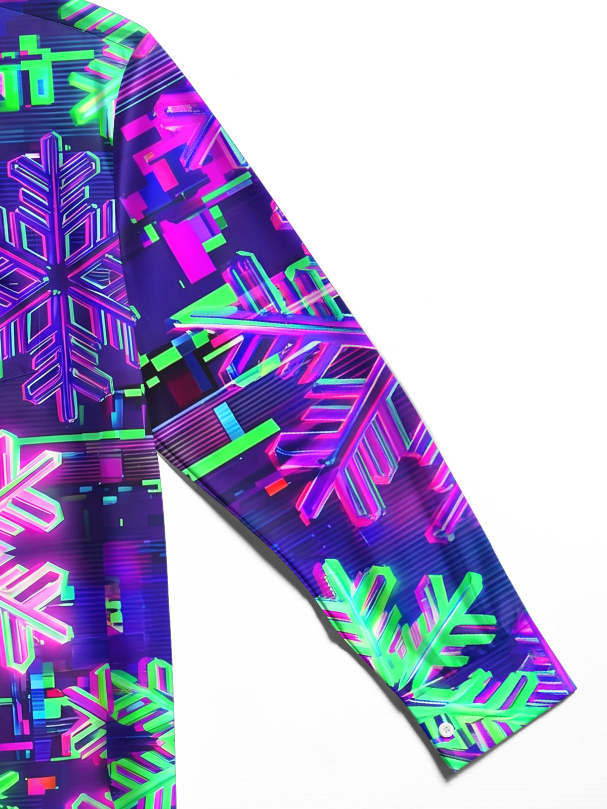 Oceanlyte Men's Long Sleeve Shirt - Neon Snowflakes With Glitch Art Background Print with Chest Pocket