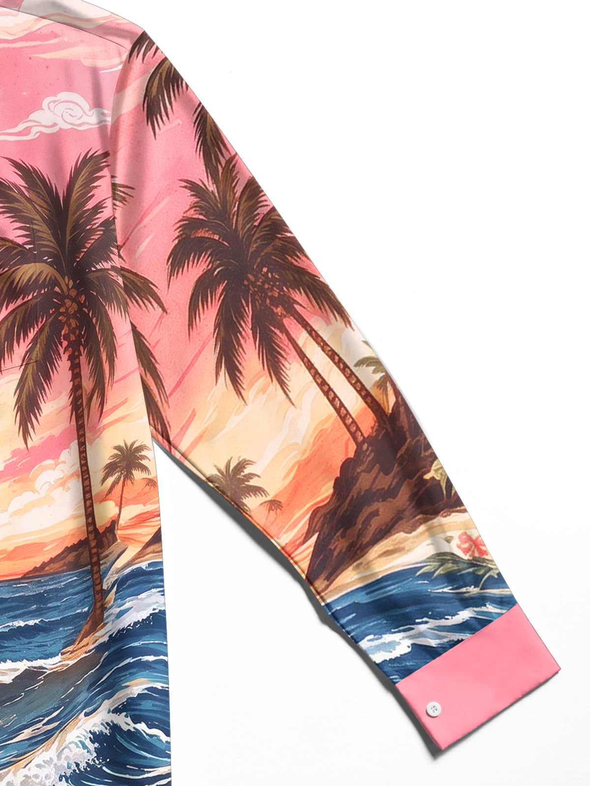 Oceanlyte Men's Palm Trees And Ocean Waves Print Long Sleeve Shirt with Chest Pocket