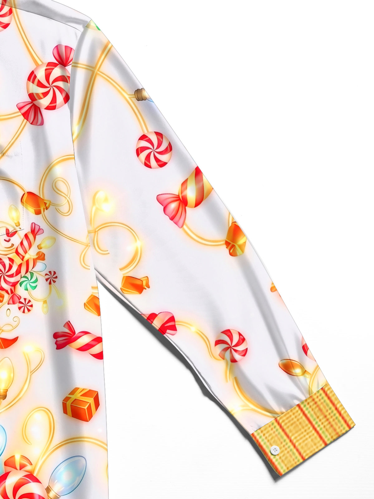 Oceanlyte Men's Hawaiian Christmas Lights And Candy Print Long Sleeve Shirt with Chest Pocket