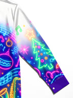 Oceanlyte Men's Long Sleeve Shirt - Neon Musical Instruments And Christmas Ornaments Print with Chest Pocket