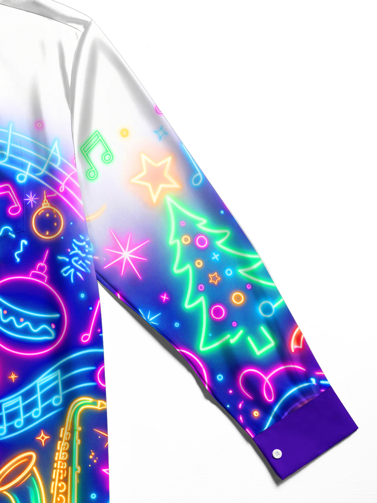 Oceanlyte Men's Long Sleeve Shirt - Neon Musical Instruments And Christmas Ornaments Print with Chest Pocket