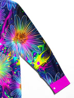 Oceanlyte Men's Hawaiian Neon Daisy Flowers Print Long Sleeve Shirt with Chest Pocket