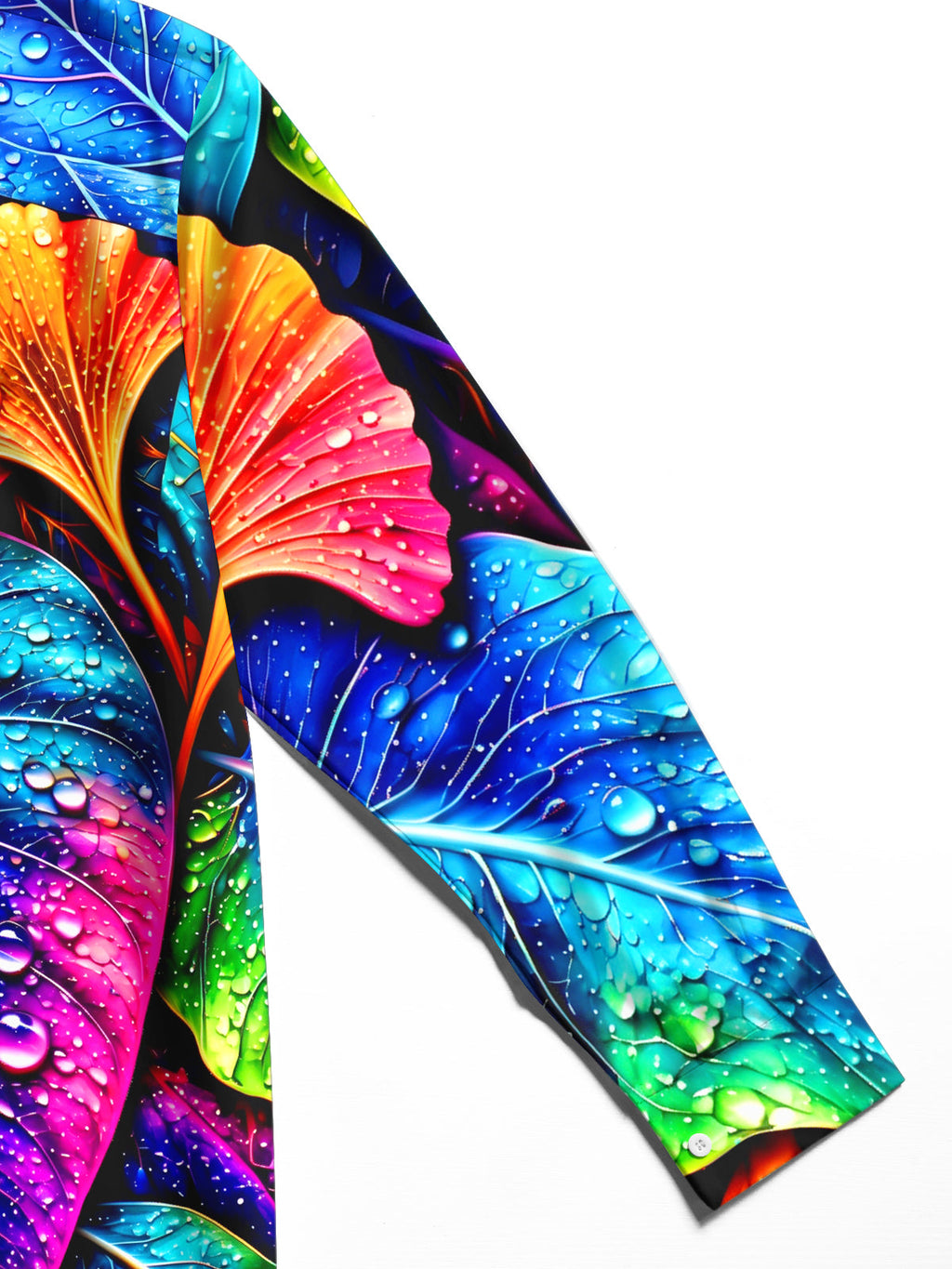 Oceanlyte Men's Neon Colorful Leaves With Water Droplets Print Long Sleeve Shirt with Chest Pocket