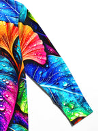 Oceanlyte Men's Neon Colorful Leaves With Water Droplets Print Long Sleeve Shirt with Chest Pocket