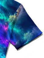 Oceanlyte Men's Windmill And Aurora Borealis Sky Print Short Sleeve Shirt with Chest Pocket