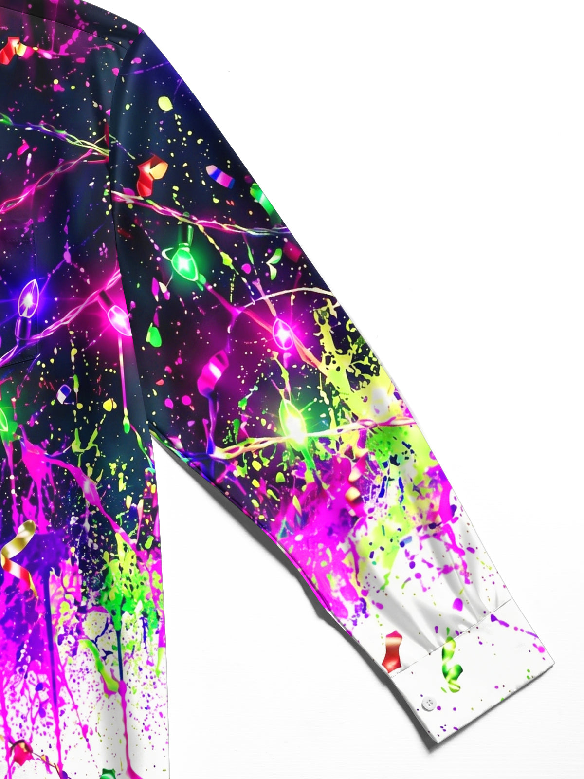Oceanlyte Men's Graphic Christmas Lights And Confetti Print Long Sleeve Shirt with Chest Pocket