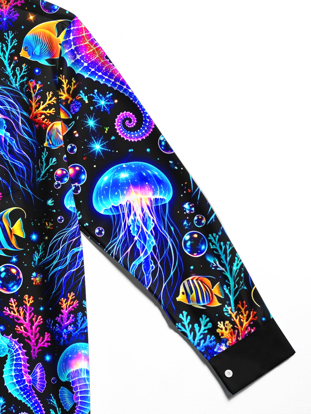 Oceanlyte Men's Graphic Neon Jellyfish And Seahorse Print Long Sleeve Shirt with Chest Pocket