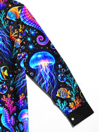 Oceanlyte Men's Graphic Neon Jellyfish And Seahorse Print Long Sleeve Shirt with Chest Pocket