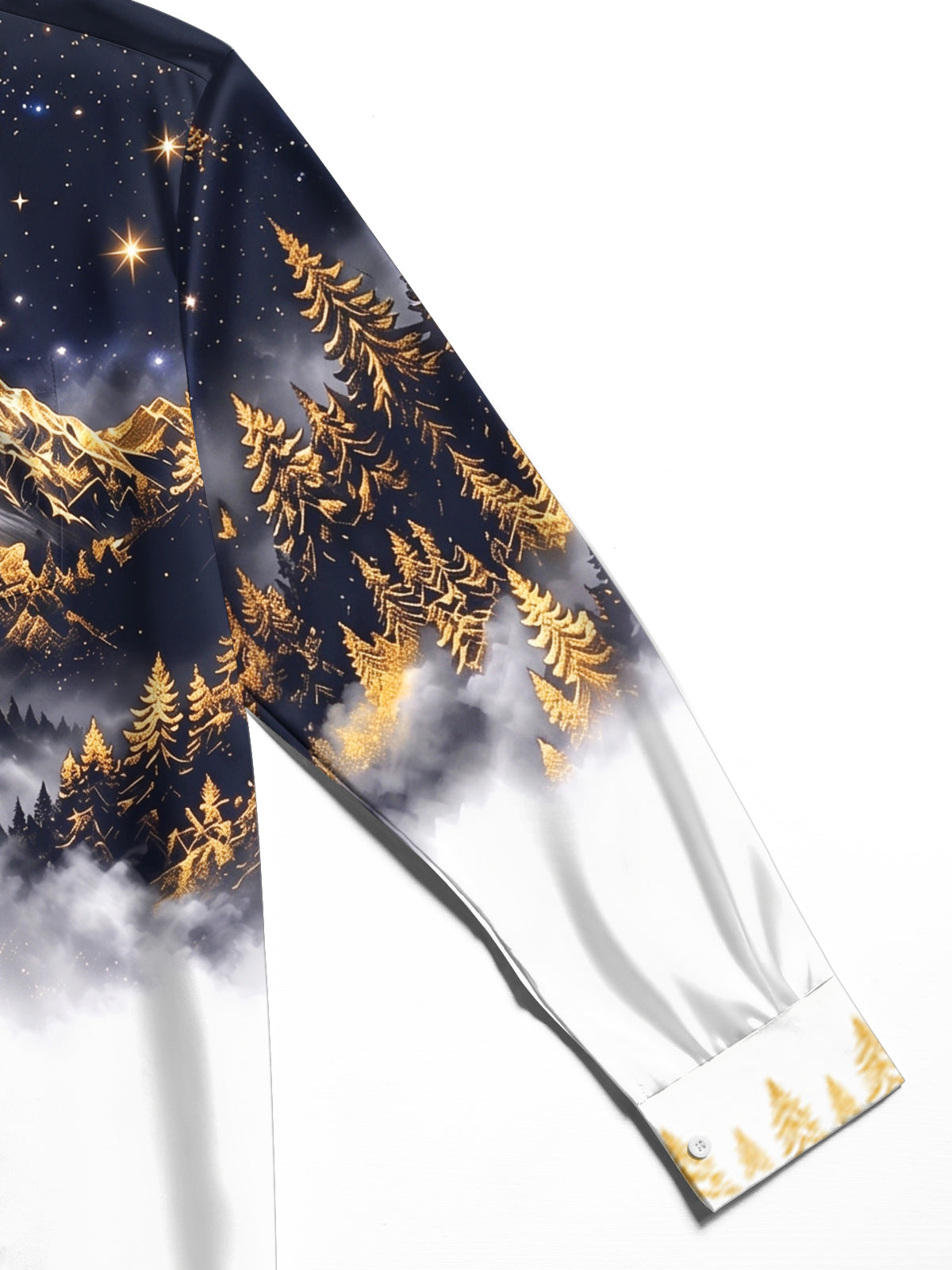 Oceanlyte Men's Printed Starry Sky Mountains And Forest Print Long Sleeve Shirt with Chest Pocket