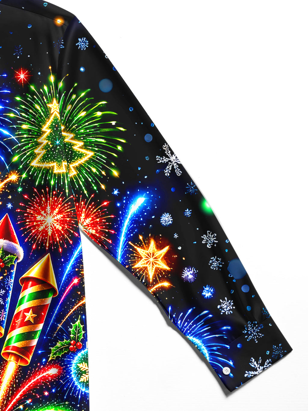 Oceanlyte Men's Long Sleeve Shirt - Christmas Fireworks Rockets And Ornaments Print with Chest Pocket