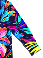 Oceanlyte Men's Neon Hibiscus Flower And Tropical Leaves Print Long Sleeve Shirt with Chest Pocket