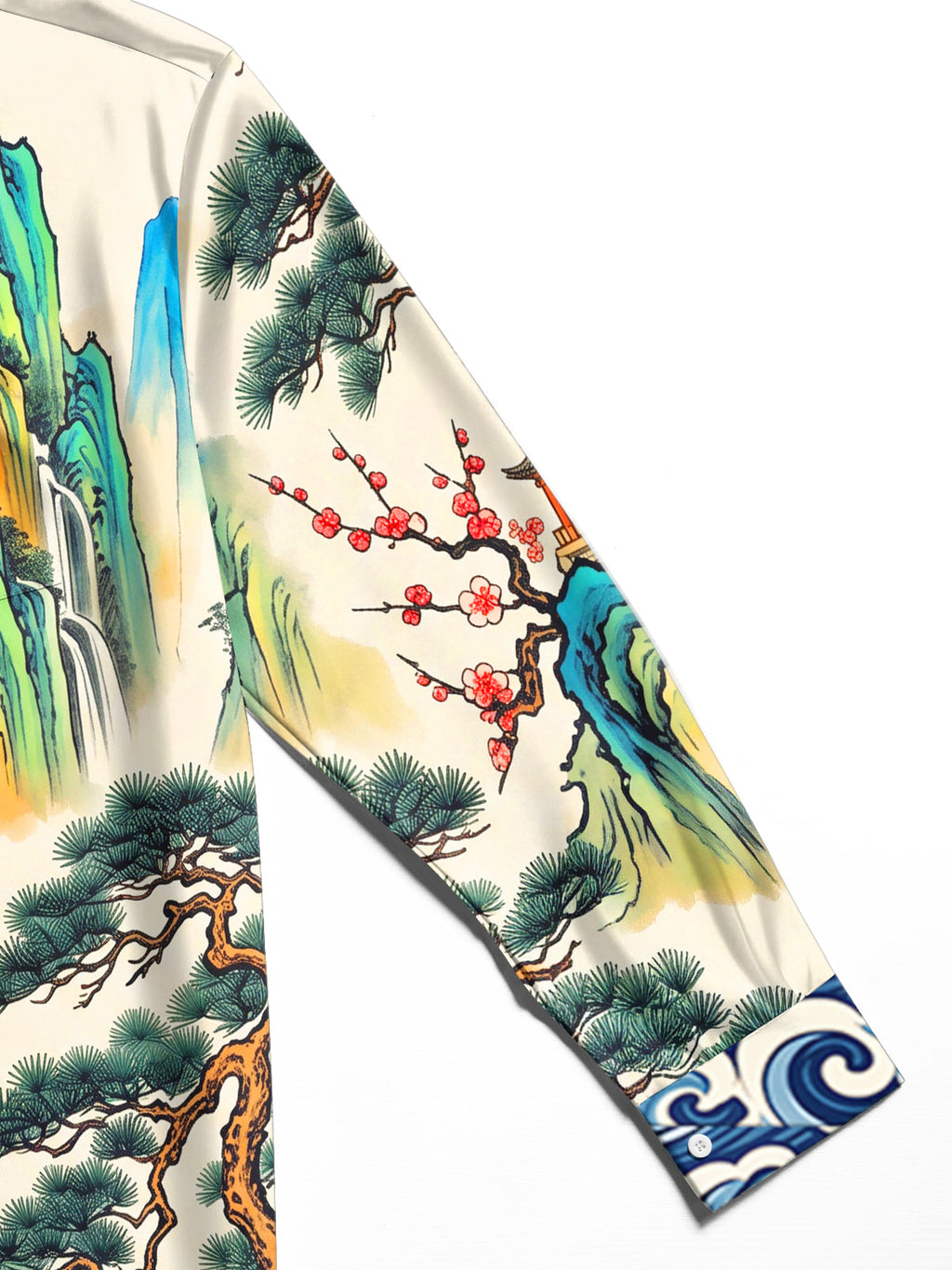 Oceanlyte Men's Long Sleeve Shirt - Asian Landscape With Mountains And Waterfalls Print with Chest Pocket