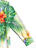 Oceanlyte Men's Long Sleeve Shirt - Tropical Hibiscus Flowers And Palm Leaves Print with Chest Pocket