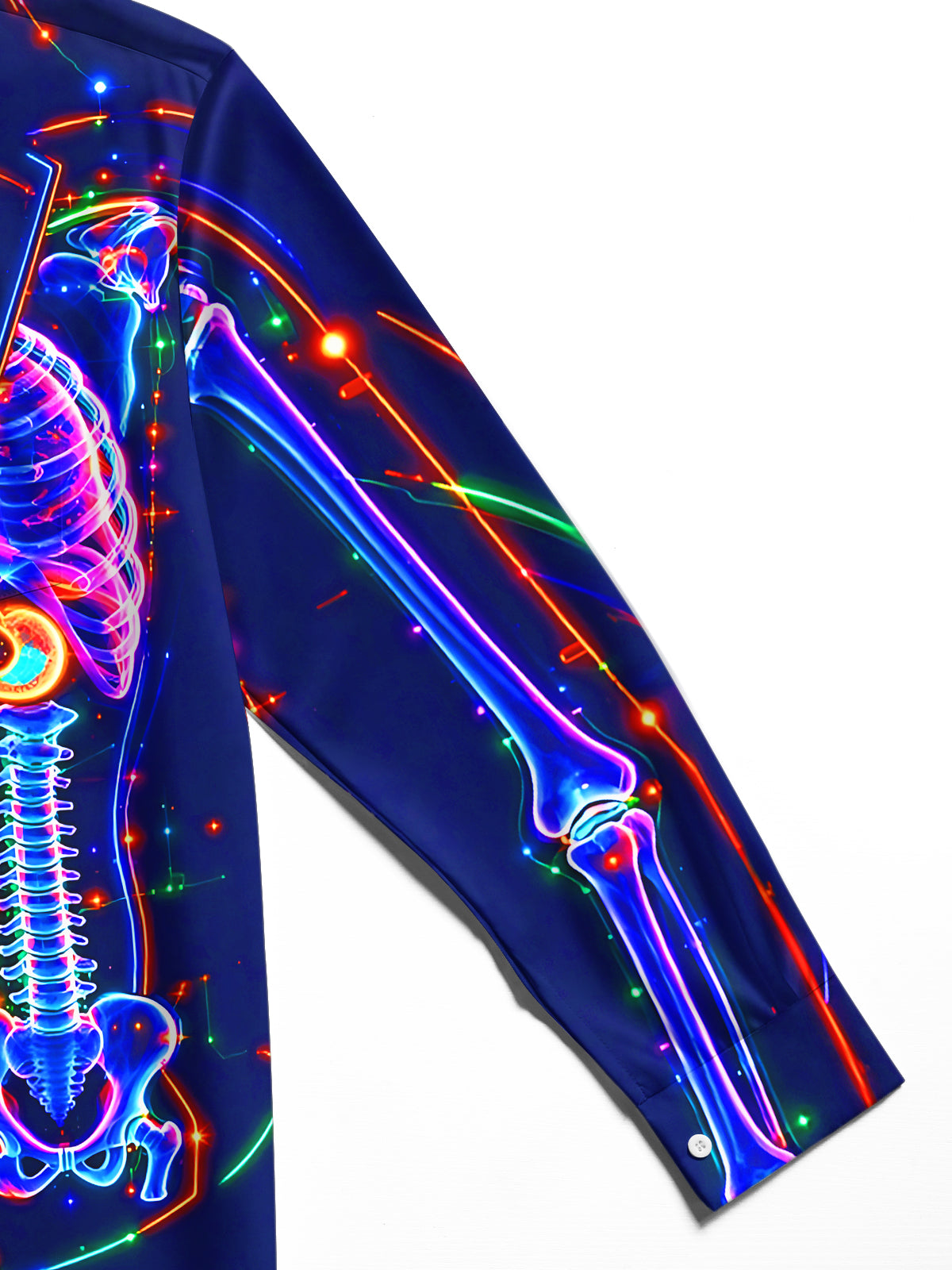 Oceanlyte Men's Neon Skeleton Anatomy With Organs Print Long Sleeve Shirt with Chest Pocket