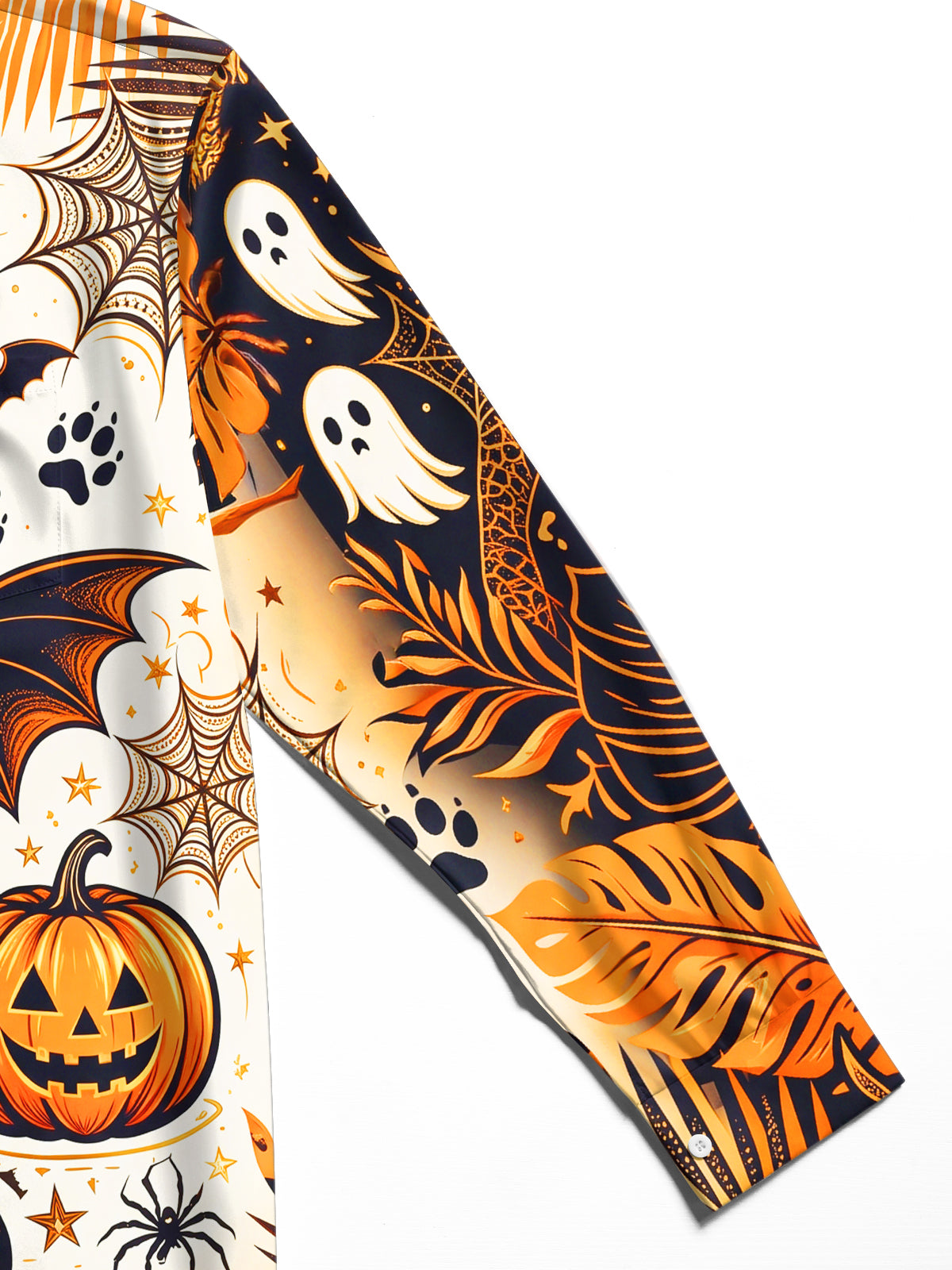 Oceanlyte Men's Halloween Black Cats And Pumpkins Print Long Sleeve Shirt with Chest Pocket