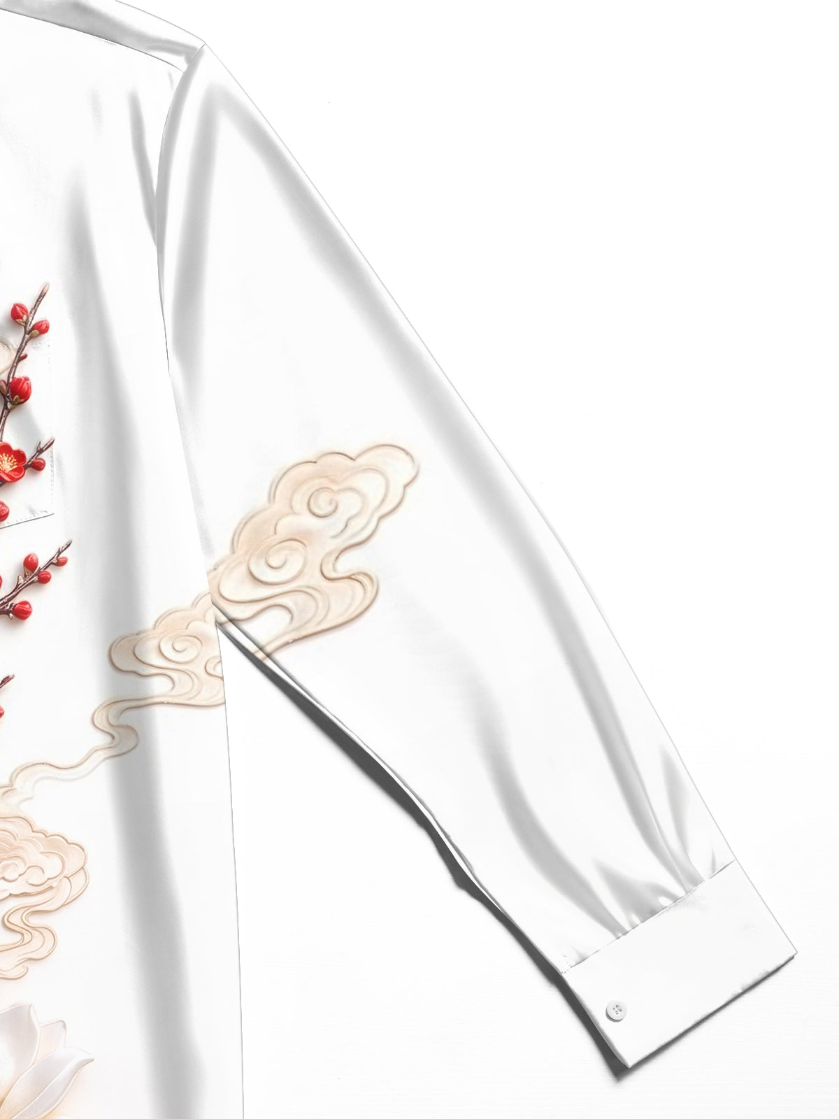 Oceanlyte Men's Long Sleeve Shirt - Blue Bird On Branch With Red Flowers And White Magnolias Print with Chest Pocket